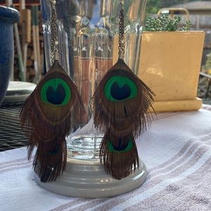 One pair peacock feather earrings